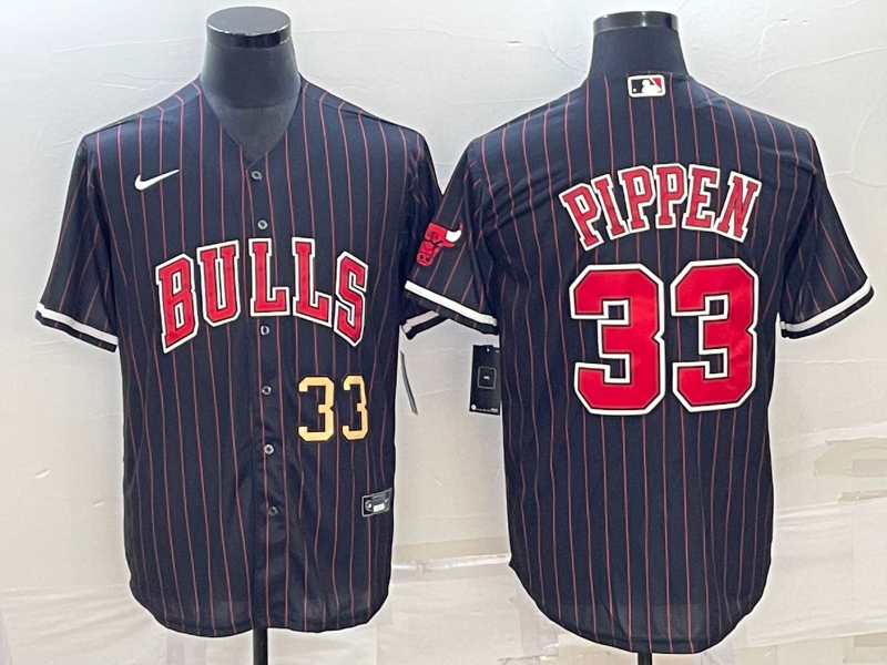 Men Chicago Bulls #33 Pippen Black Stripe Game Nike 2023 NBA Jersey